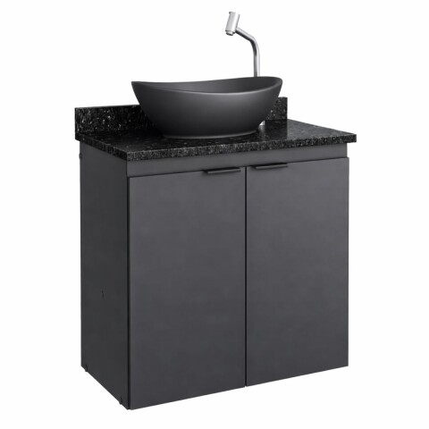 Mueble de baño suspendido Aster negro 60 cm mesada granito sin bacha Mueble De Baño Suspendido Aster Negro 60 Cm Mesada Granito Sin Bacha