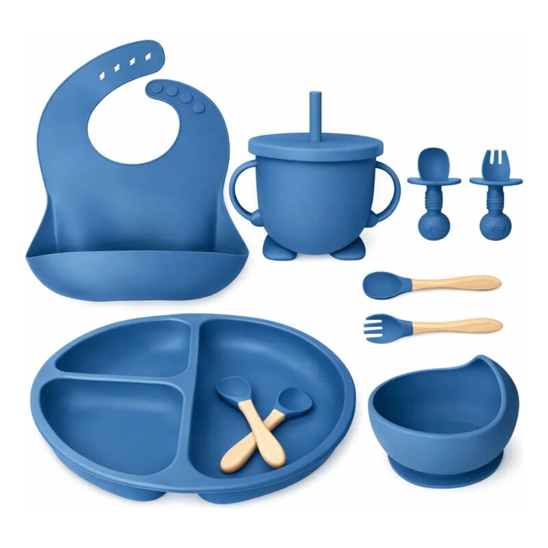 Set Alimentación Bebé en Silicona Libre Bpa 10 Piezas Azul