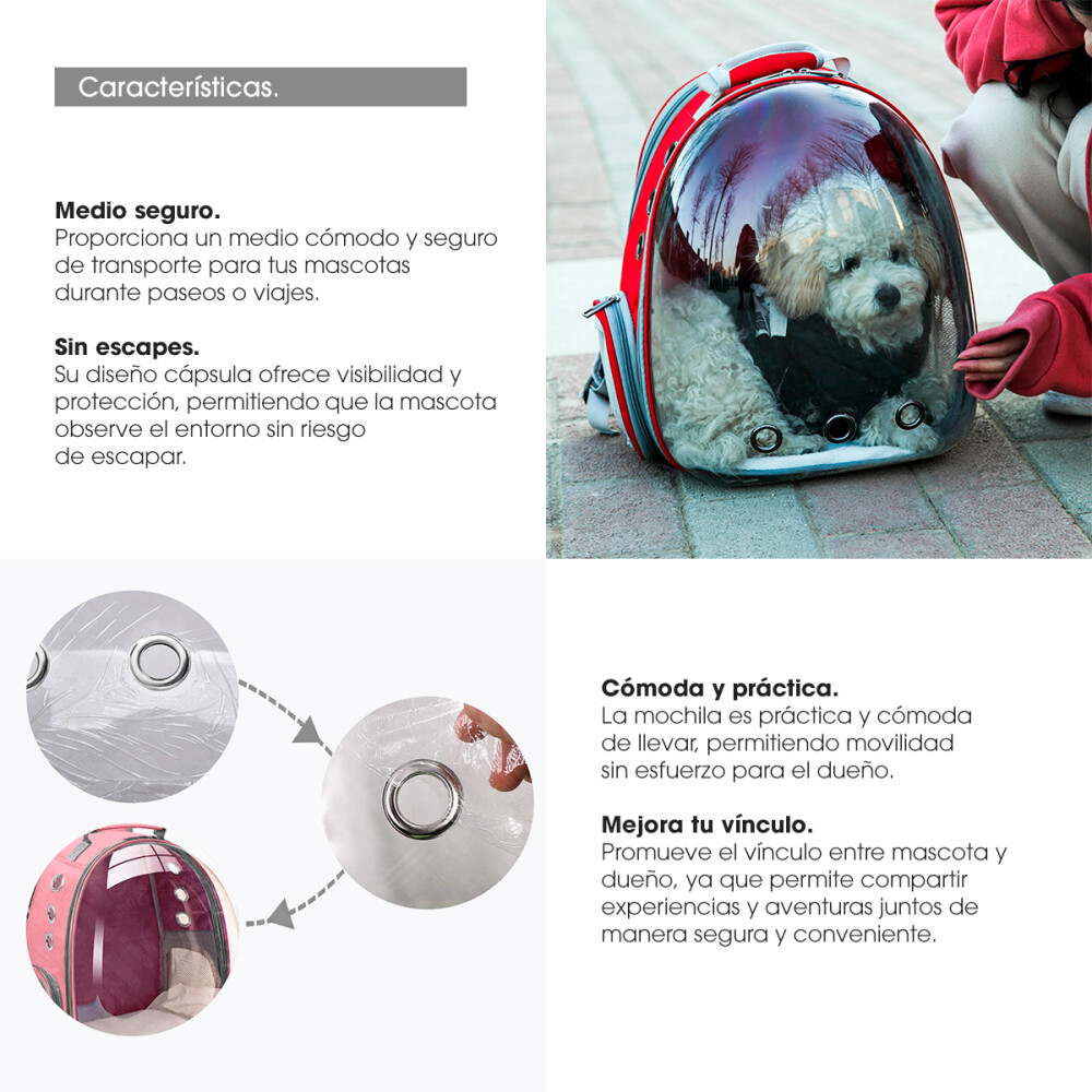 Mochila Bolso Mascotas Gato Perro Capsula Color rosa