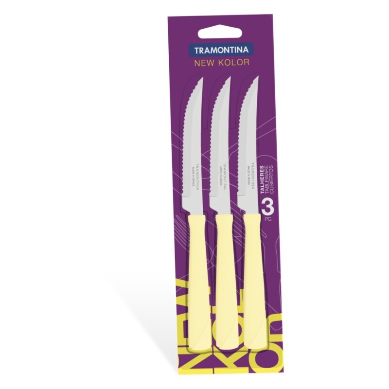 JUEGO 3 CUCHILLOS ASADO NEW KOLOR CREMA - 23160/334 JUEGO 3 CUCHILLOS ASADO NEW KOLOR CREMA - 23160/334