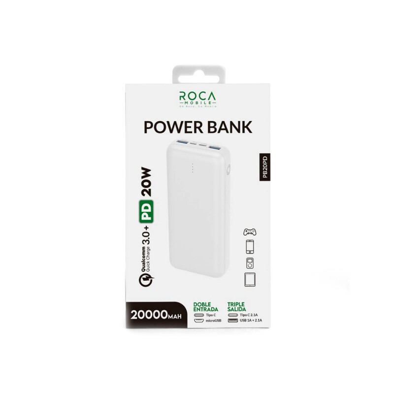 Power bank 20.000 mAh doble salida color blanco Power Bank 20.000 Mah Doble Salida Color Blanco