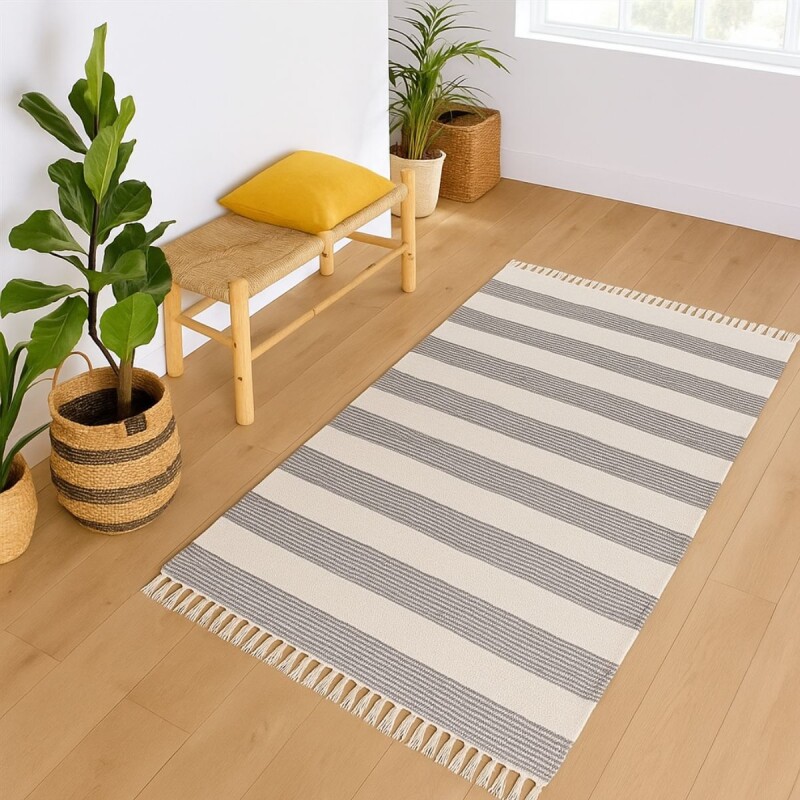 Alfombra con flecos 69x114cm AZUL Y GRIS