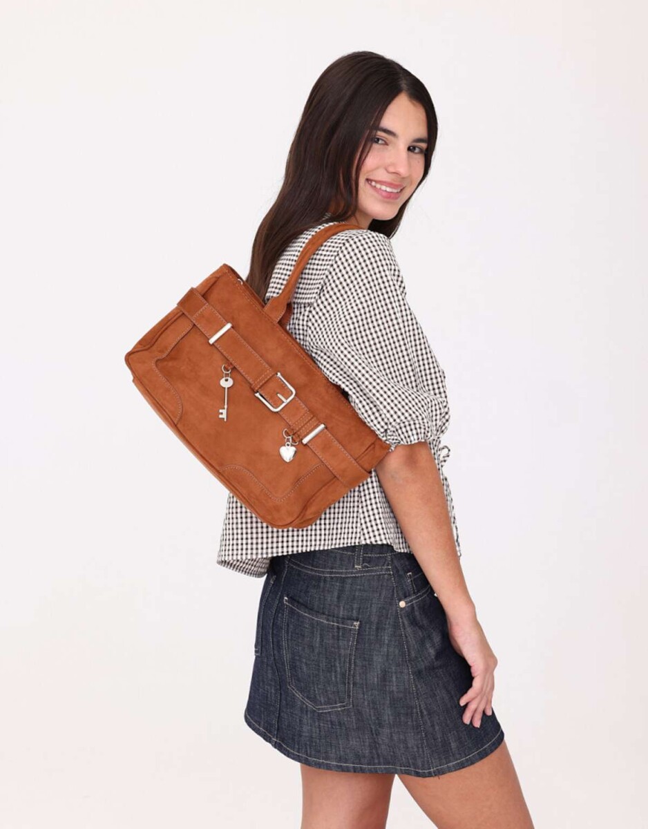 Cartera Shopper Suede Camel - Marron Camel 