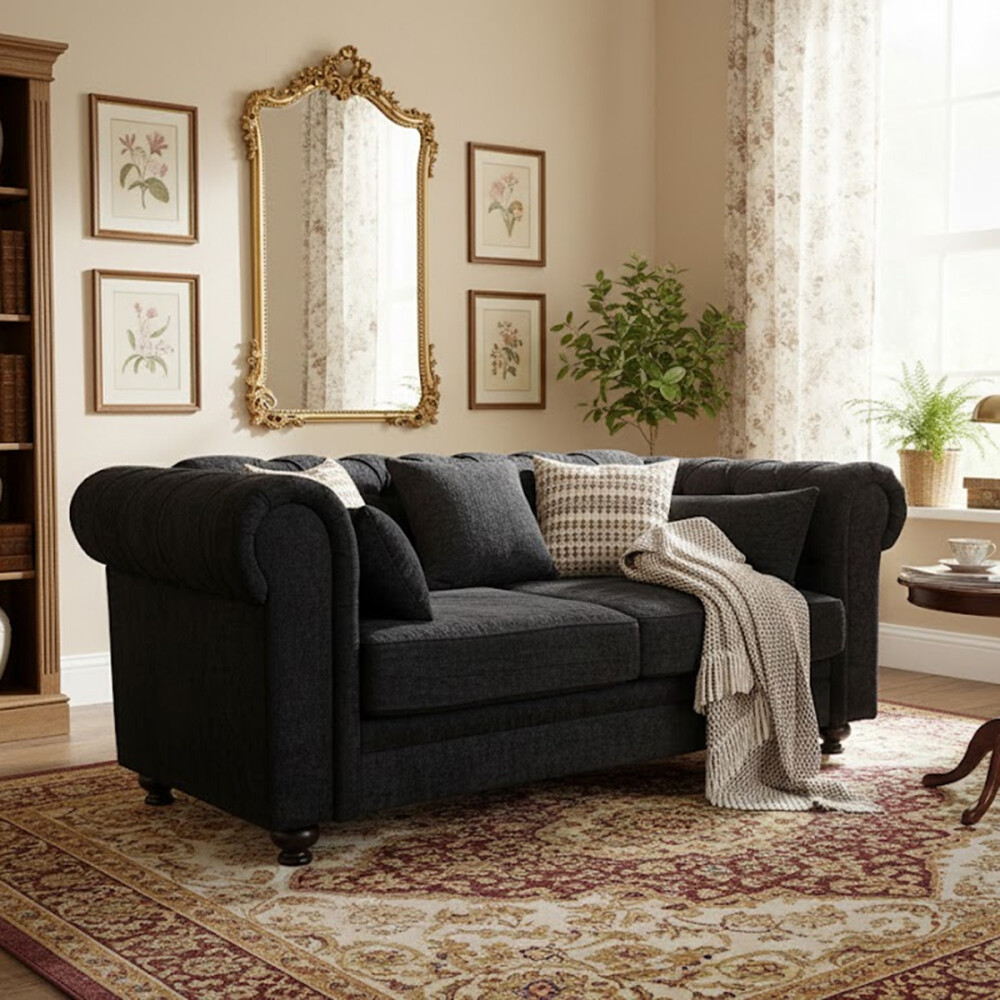 SOFÁ SILLÓN 2 CUERPOS - CON ALMOHADONES NEGRO