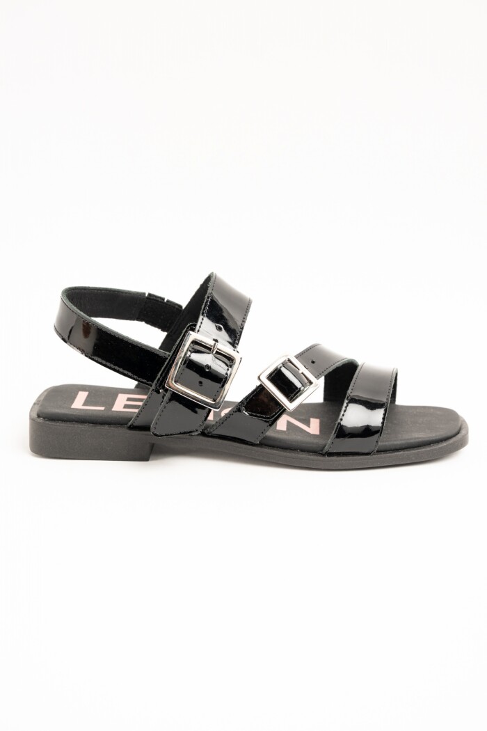 Sandalias De Doble Hebilla Negro