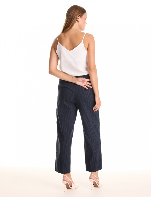 Pantalon Wide Leg Con Micro-pespunte AZUL