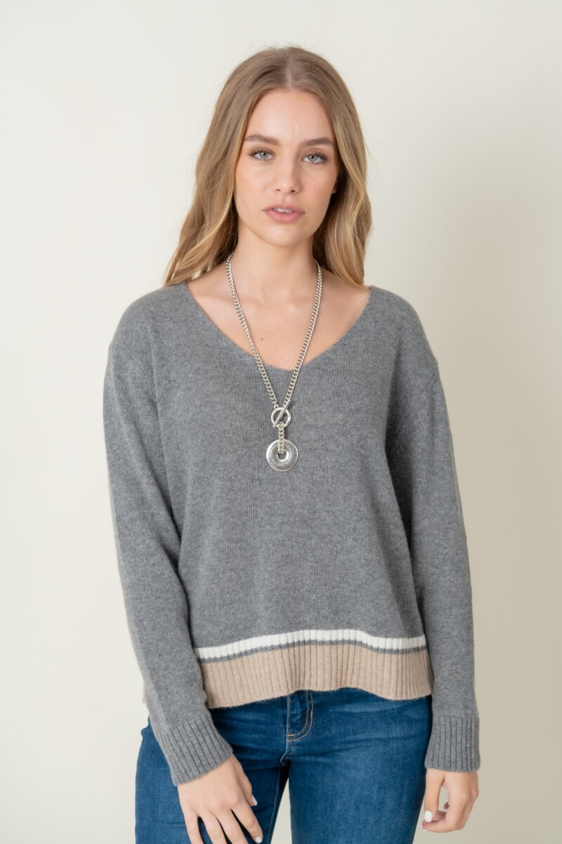 Sweater lana combinado - Gris 