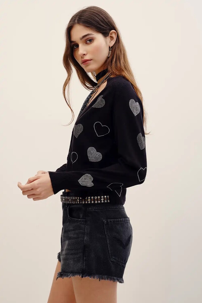 CARDIGAN HOTFIX HEARTS Negro