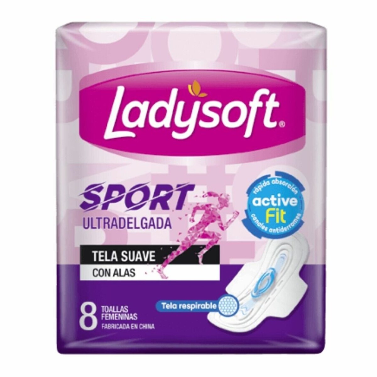 TOALLAS FEMENINAS LADYSOFT SPORT 8 UNID ULTRA DELGADA C/ ALAS TELA SUAVE 