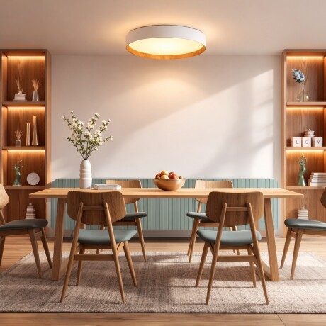 Luminaria led Diseño circular con Símil madera 40W Dimerizable, 45cm BLANCO