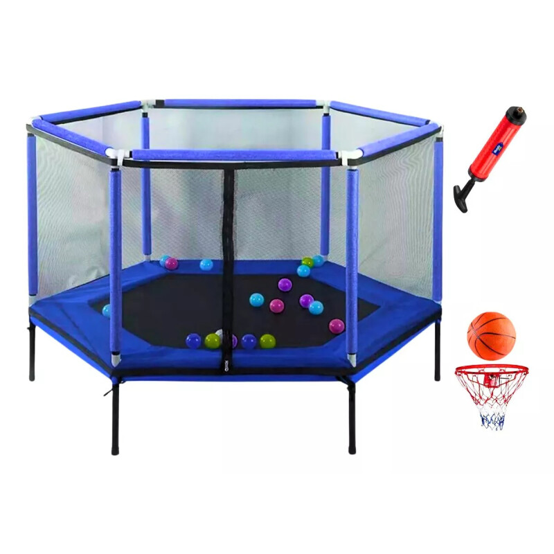 Cama Elástica Infantil Con Red De Seguridad 140 X130cm Azul