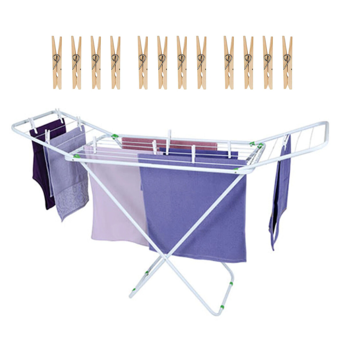 Set Mor Tendedero Extensible Acero 8.54Mt Ropa + 12 Palillos - Blanco 