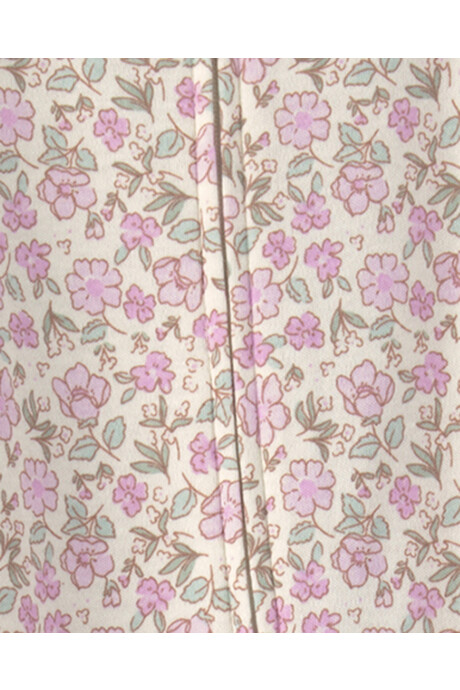 Pijama una pieza de algodón, con pie, lila y crema, diseño floral Pijama una pieza de algodón, con pie, lila y crema, diseño floral
