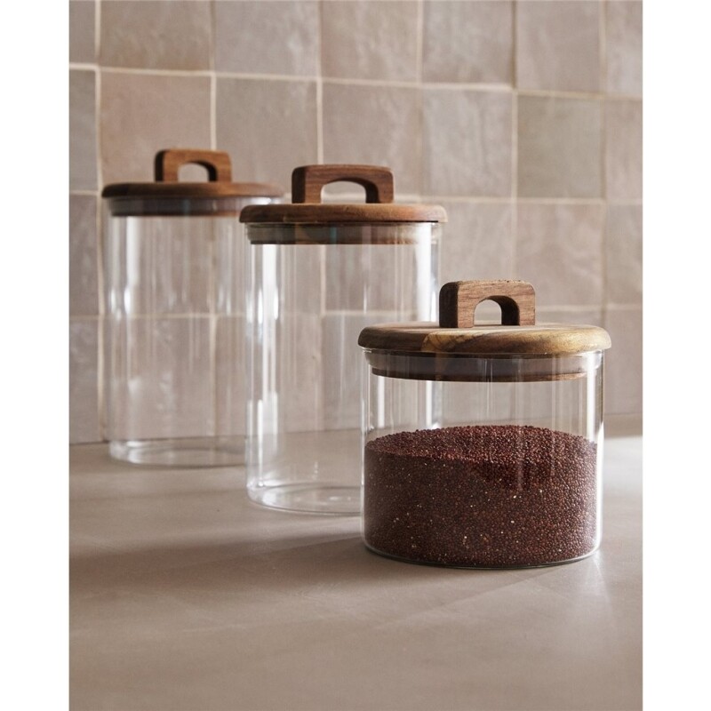 Frasco de Vidrio Borosilicato Selecta 1,2 L con Tapa de Madera de Acacia RECIPIENTE BORO 1.2L TAPA MADERA ACACIA D10XH23.5CM