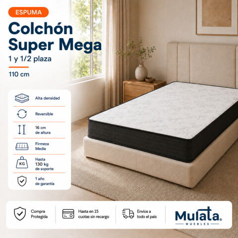 Colchon SUPER MEGA · Espuma · Reversible · 130 kg 1y1/2 Plaza - 110 cm