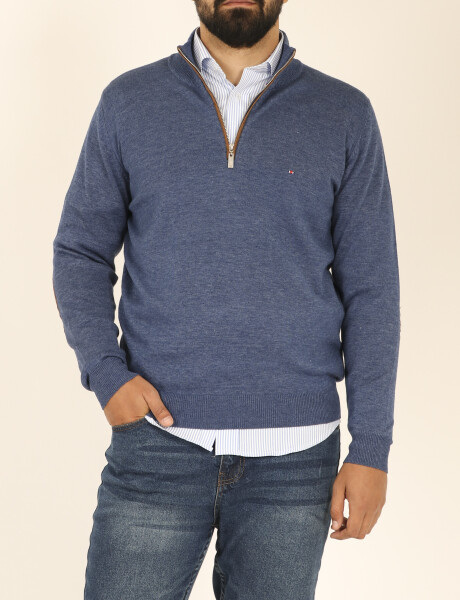 Sweater Medio Cierre Harrington Label Azul Piedra