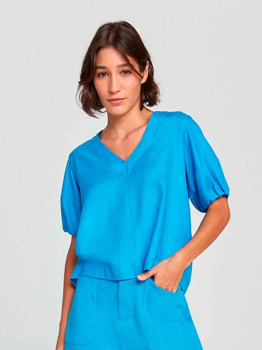 BLUSA FEMENINA MANGA CORTA - CELESTE 