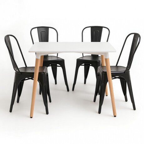 Juego de comedor mesa Cuadrada 80cm + 4 Sillas Tolix Blanco