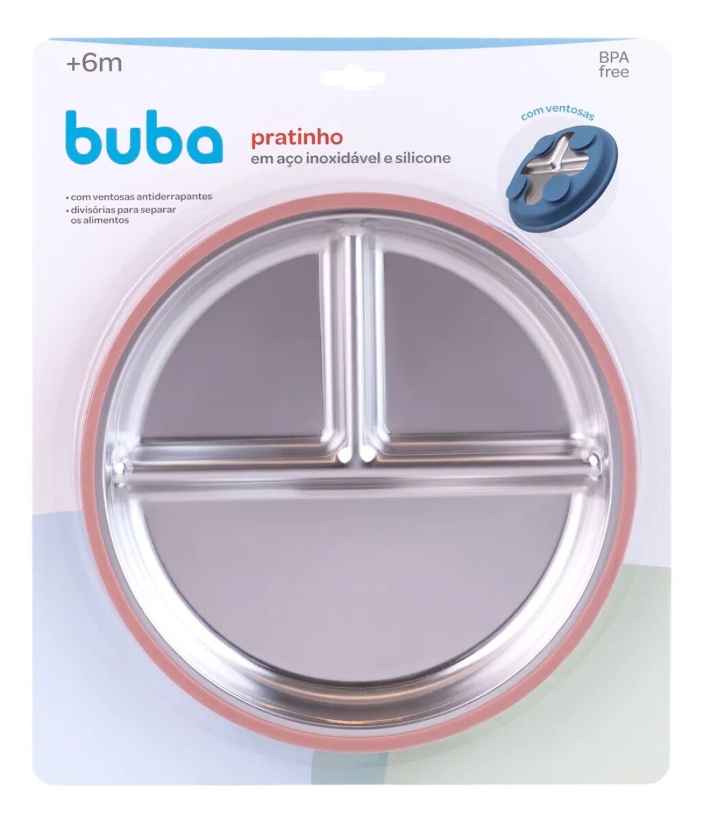 Plato acero inoxidable y silicona BUBA - rosa 