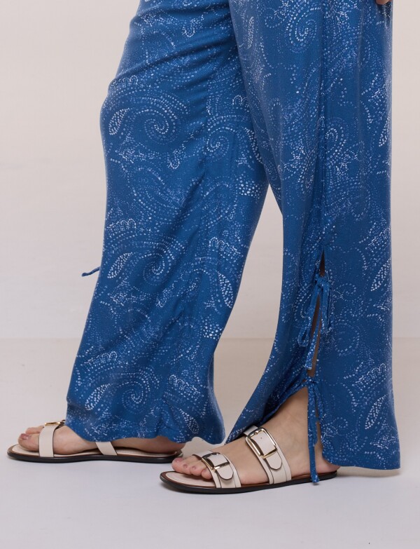 Pantalon Con Abertura Lateral Anudada AZUL
