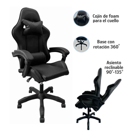 Silla Gamer Reclinable 360º 150kg Masaje Lumbar Apoyapies Negro