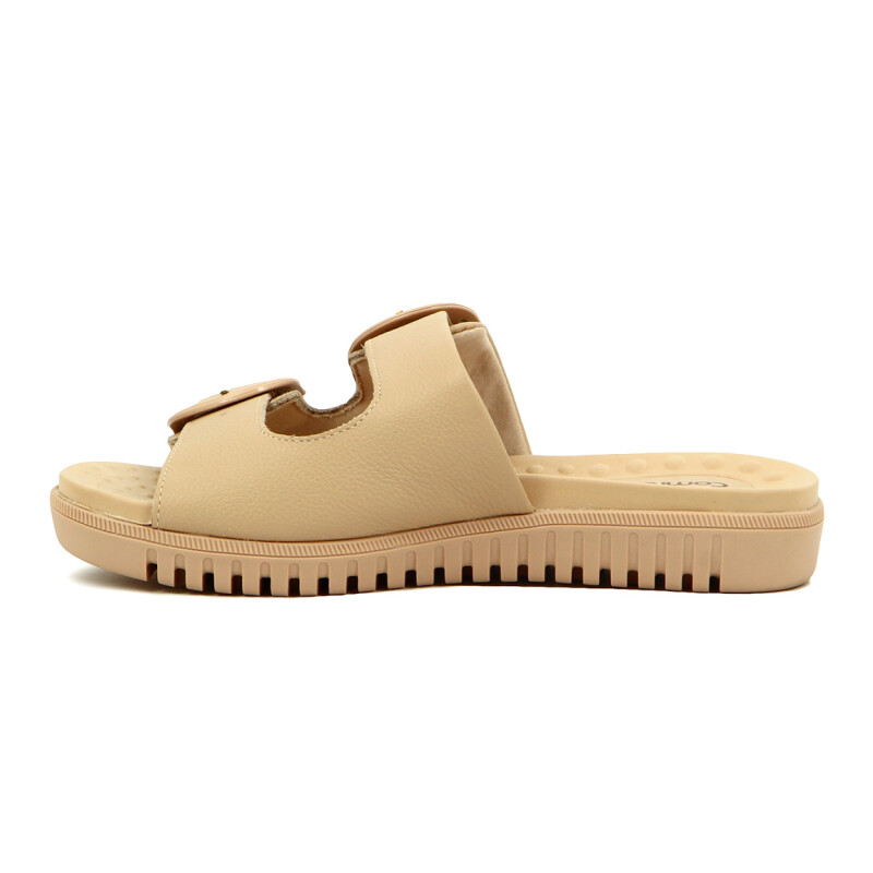 Sandalias Cuero Mujer Comfortflex Suela Baja Almendra