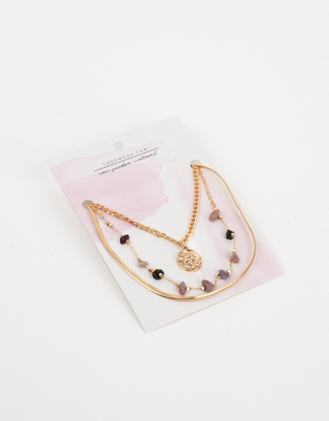 Collares Cortos Con Piedra Natural Collar Con Piedritas - Dorado