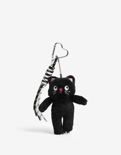 Llavero Cozy Bag Charm Gato De Peluche - Negro