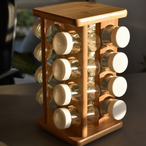 Rack 16 especiero giratorio madera bambú Rack 16 especiero giratorio madera bambú