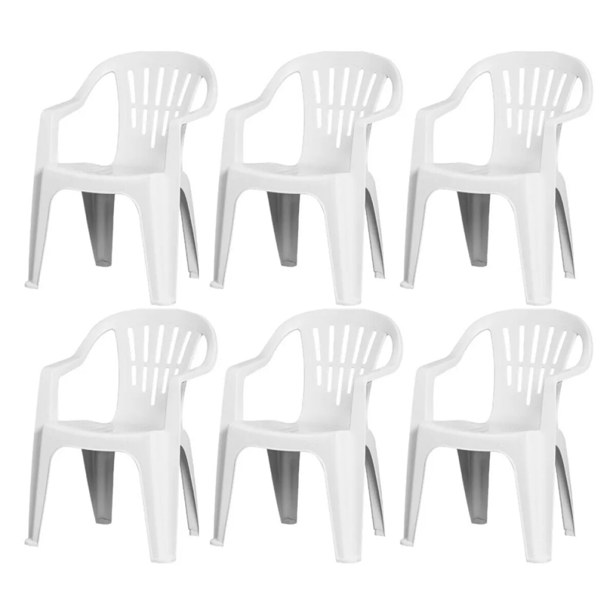 Set X6 Sillas Plásticas Diseñada Con Brazos Apilables Jardín - Blanco 