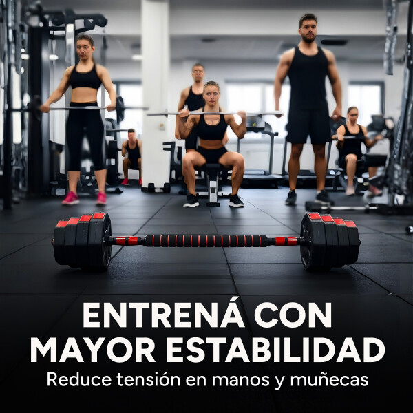 Set de Mancuernas Ajustables 3 En 1 30 Kg Mancuernas + Barra Color Negro