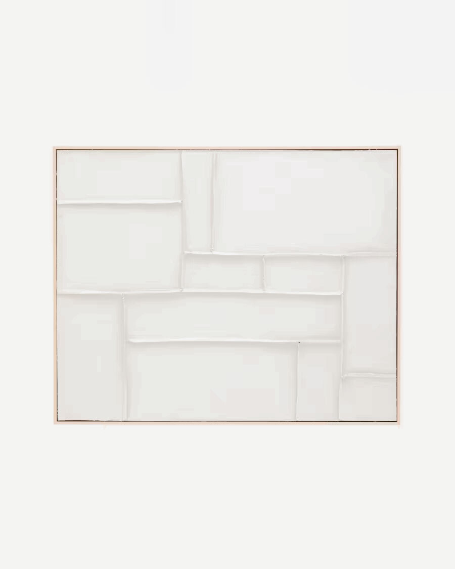 Cuadro Klis de lino con formas geométricas blanco 80 x 100 cm