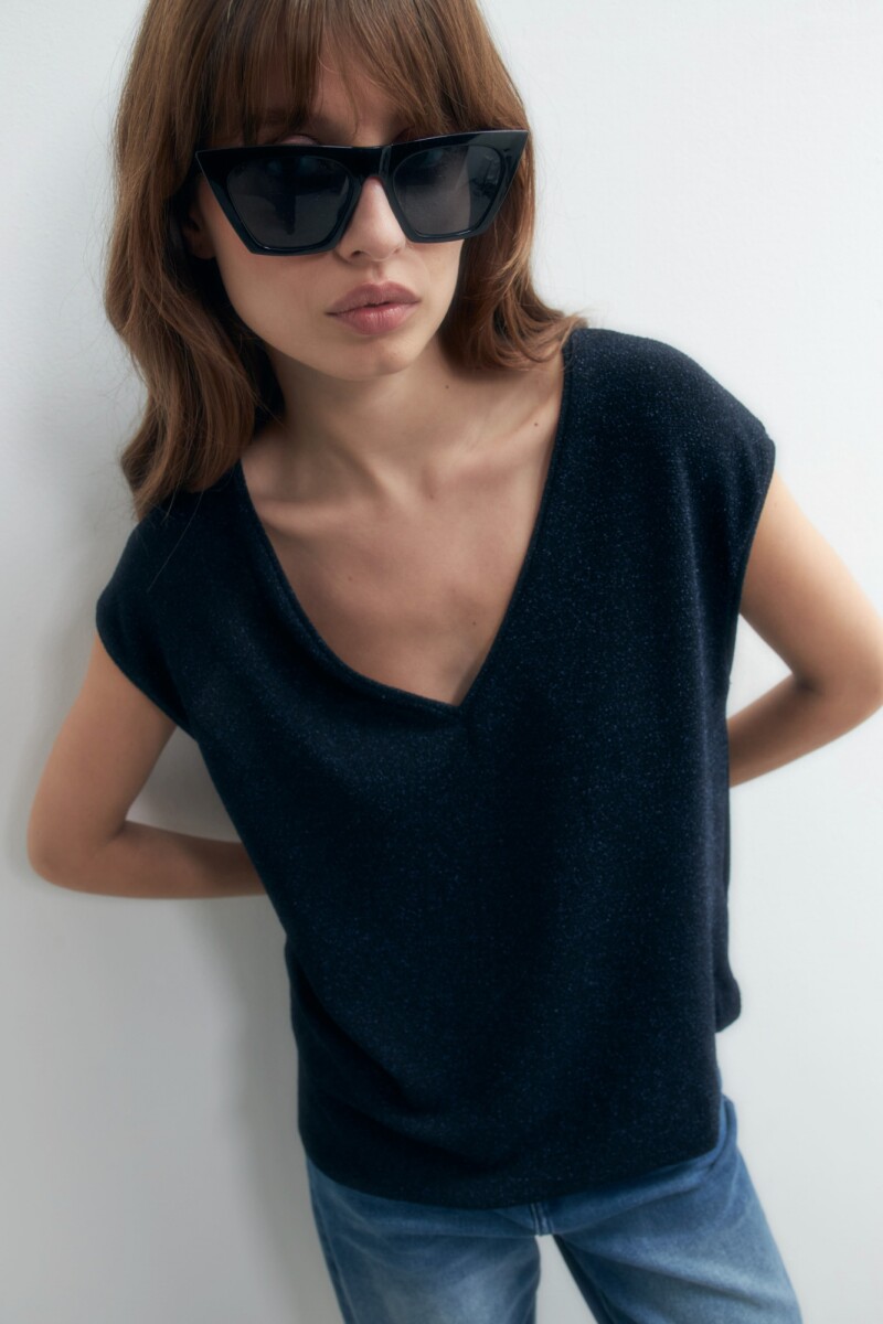 Blusa lurex escote V azul