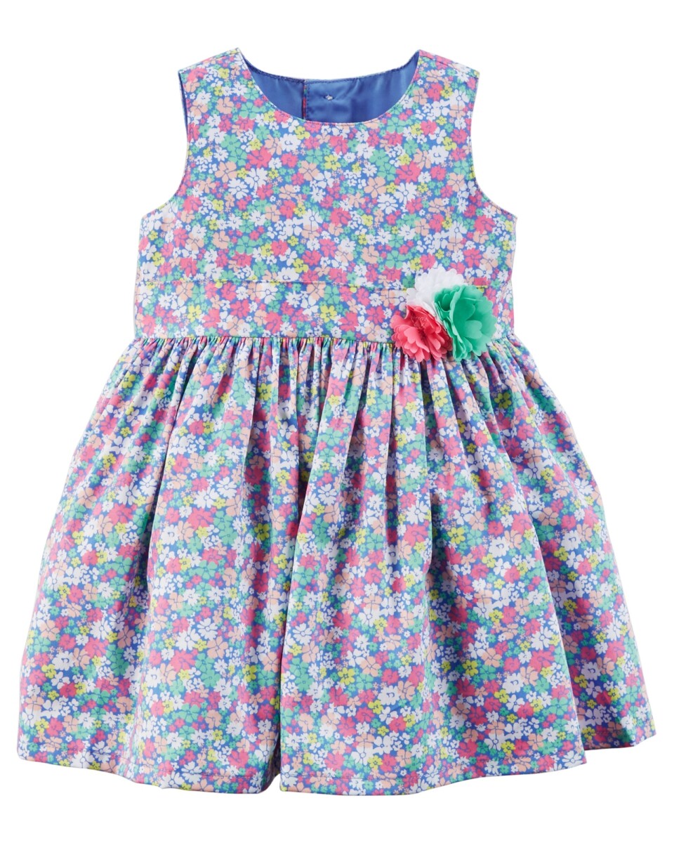Vestido de satén con falda ancha y apliques de flores 