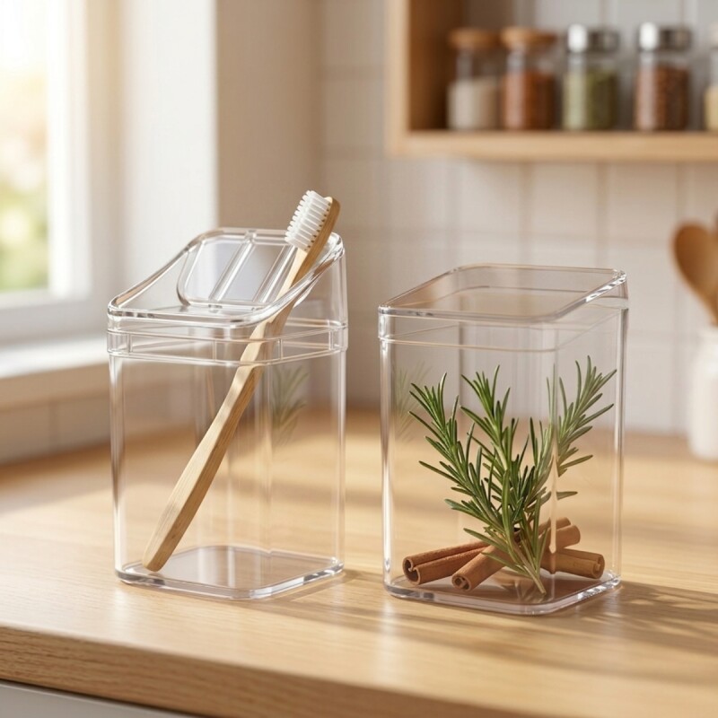 Set de baño, porta cepillo y organizador de mesada TRANSPARENTE