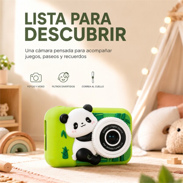 Cámara de Fotos Digital Infantil Panda Recargable VERDE