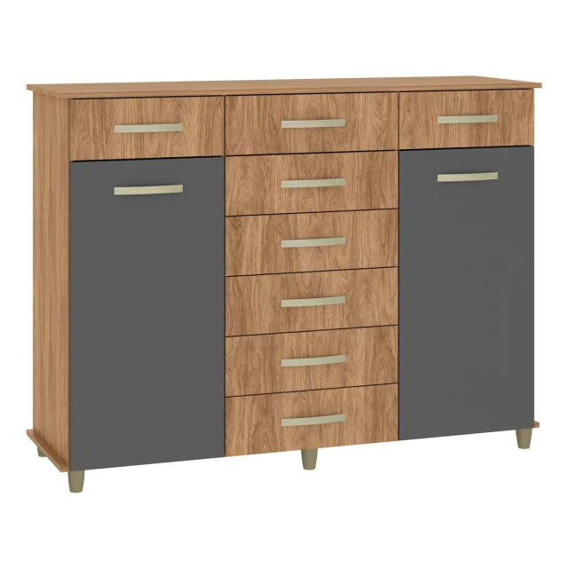 CÓMODA CAJONERA GUARDARROPA 8 CAJONES 2 PUERTAS COLOR MADERA GRIS