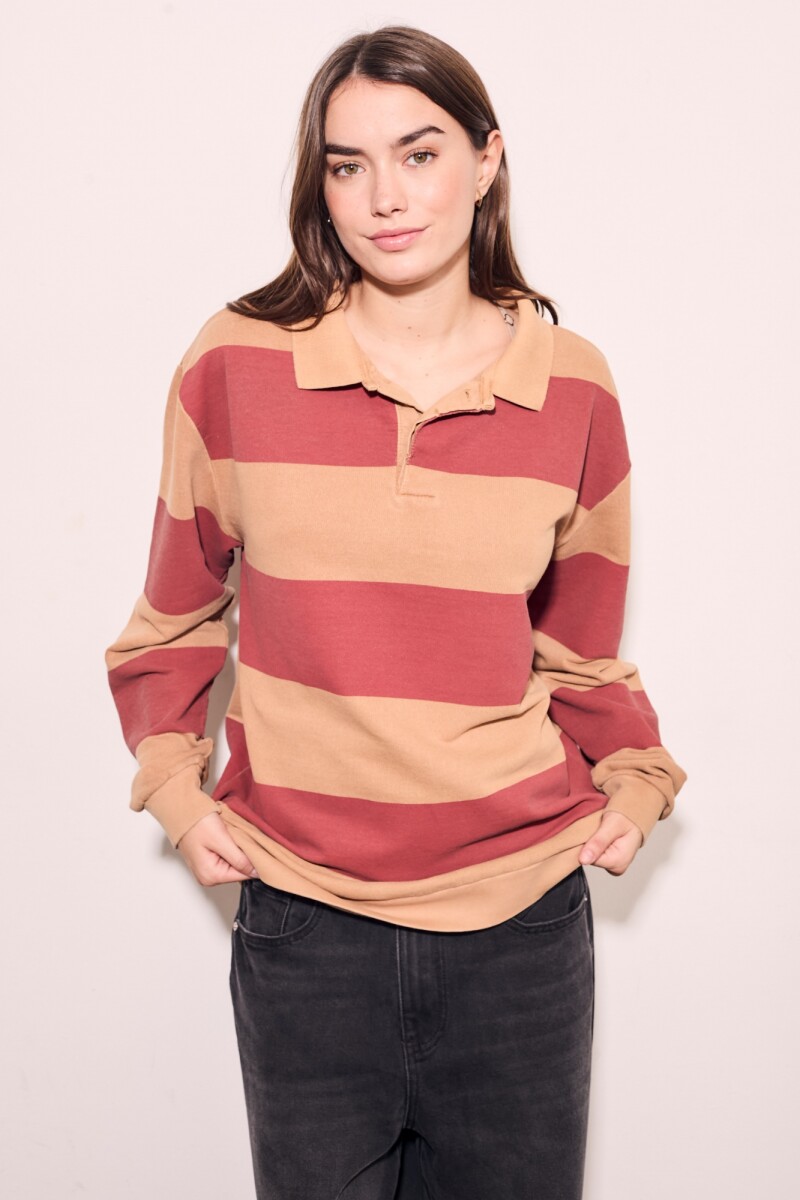 Sweater Polo Rayas Camel