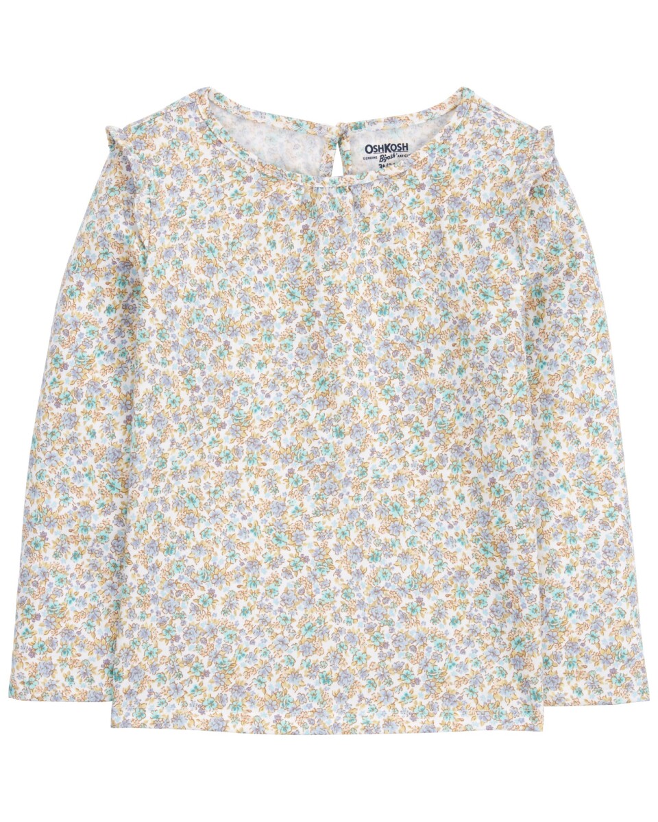 Blusa de algodón manga larga, diseño floral 