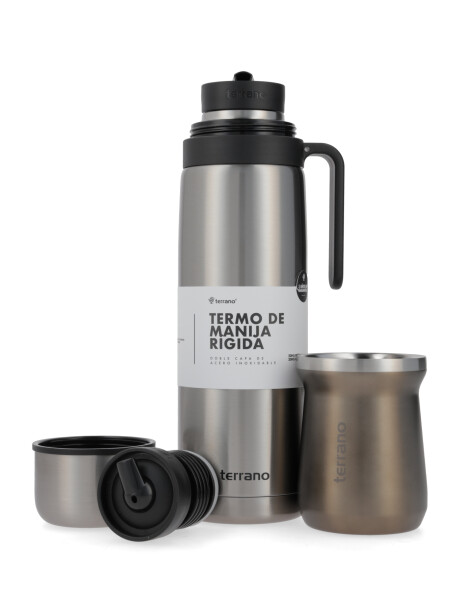 Termo Manija Rigida + Mate Acero inox. Marron metalizado
