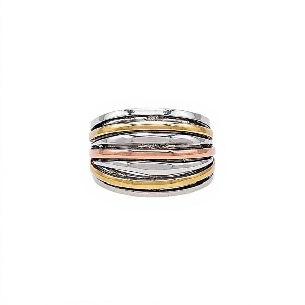 Anillo doble oro- Plata y Oro-Sin piedra-AN5945 sinpiedra