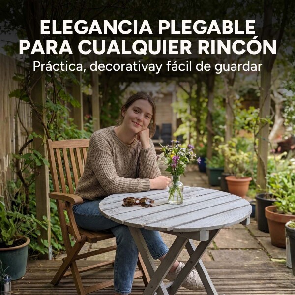 Mesa Plegable Auxiliar Circular Madera Vintage Rústica Gris