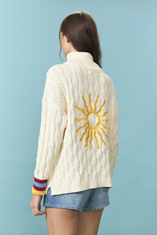 Sweater de algodón con estructura de ochos crudo