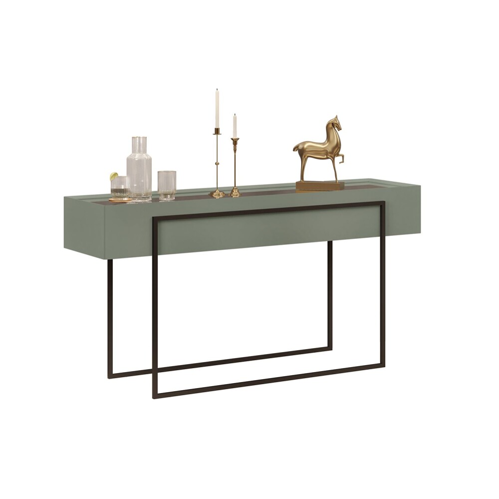 Mesa De Arrime En Vidrio Y Metal - Pilar Verde
