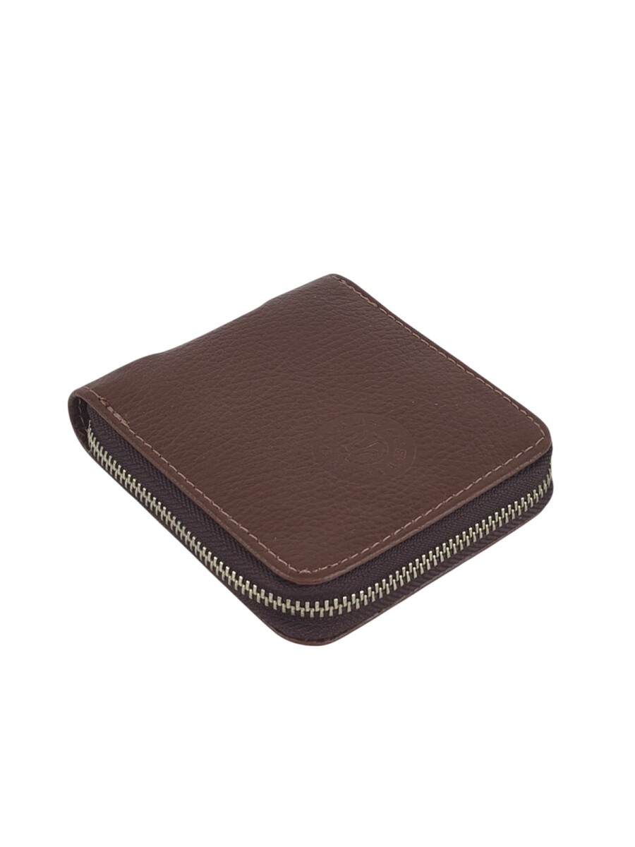 Billetera de Cuero Genuino con Cierre Perimetral - Marrón 