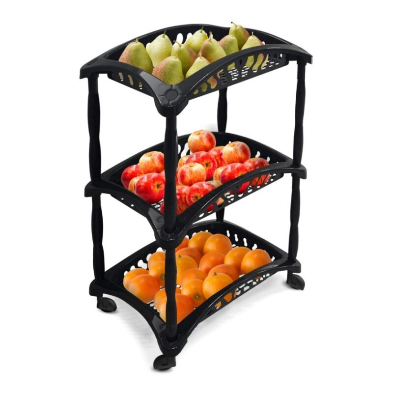 Organizador De Cocina Frutero Baño 3 Estantes Plástico Negro