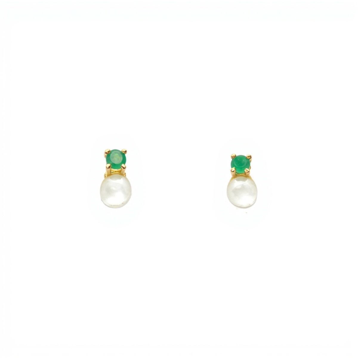 Caravanas Perlas- Oro bajo - Perla de río y esmeralda- CA8232 - conperla 