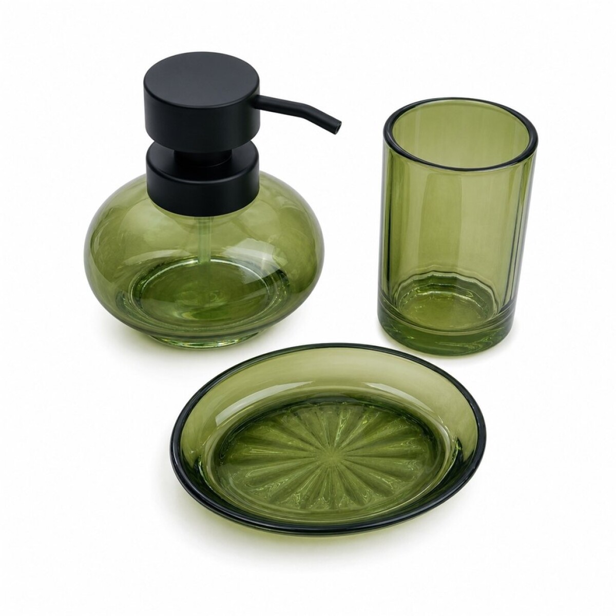 SET DE BAÑO DISPENSADOR, VASO Y JABONERA VERDE 