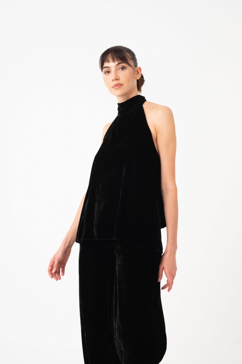 TOP HALTER, EN VELVET Negro
