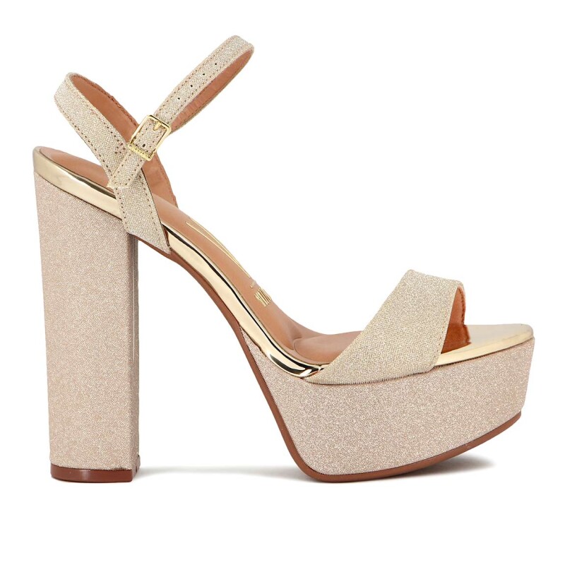 Sandalia Con Plataforma Mujer Vizzano Taco Alto Brillosa Dorado